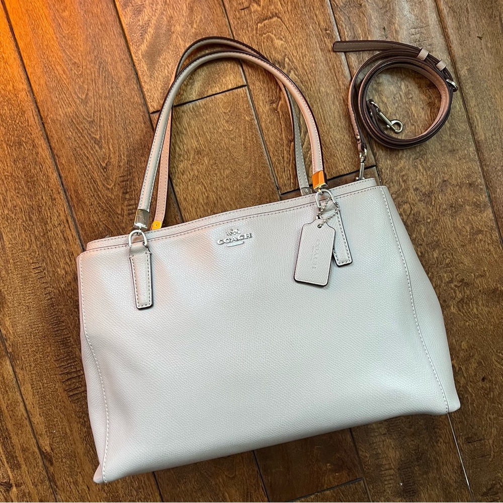 Coach Beige Grey Leather Tote